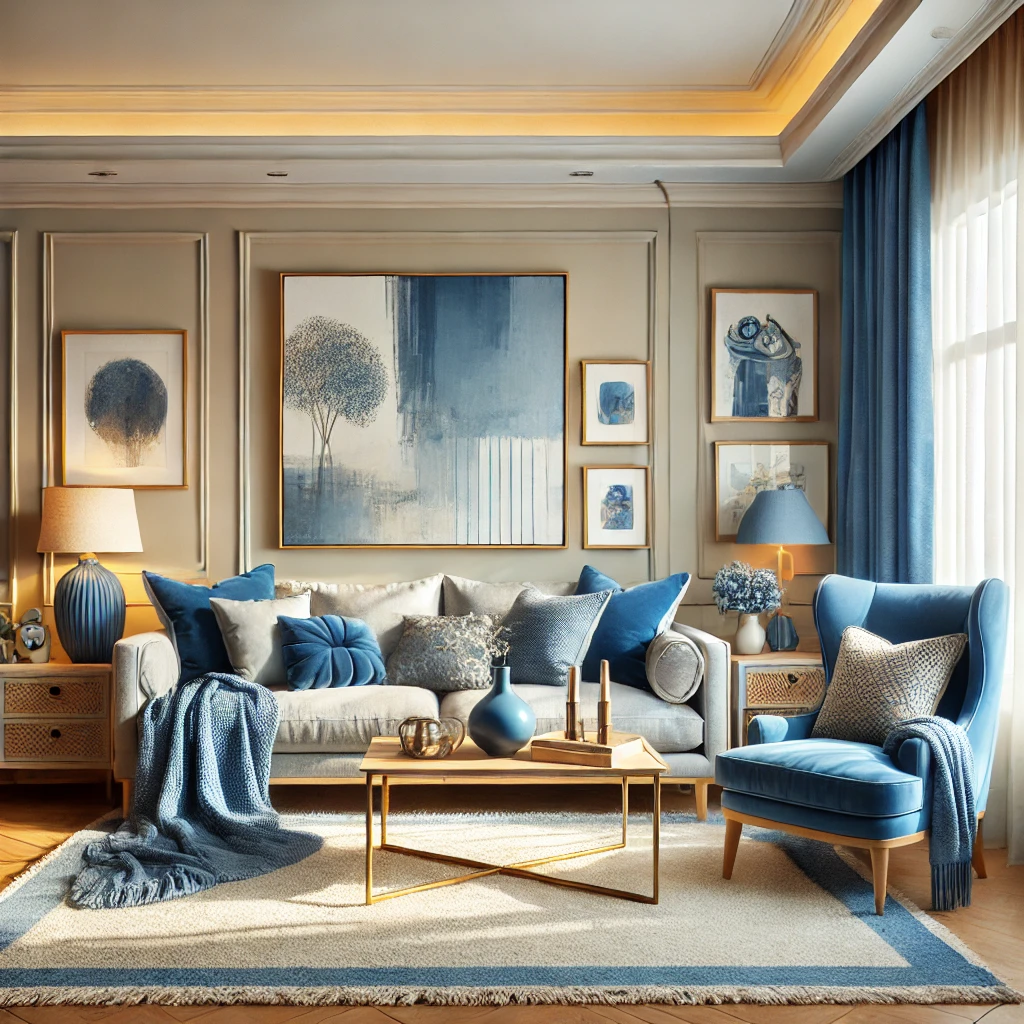 Warm Cozy Living Room Blue Accent Ideas