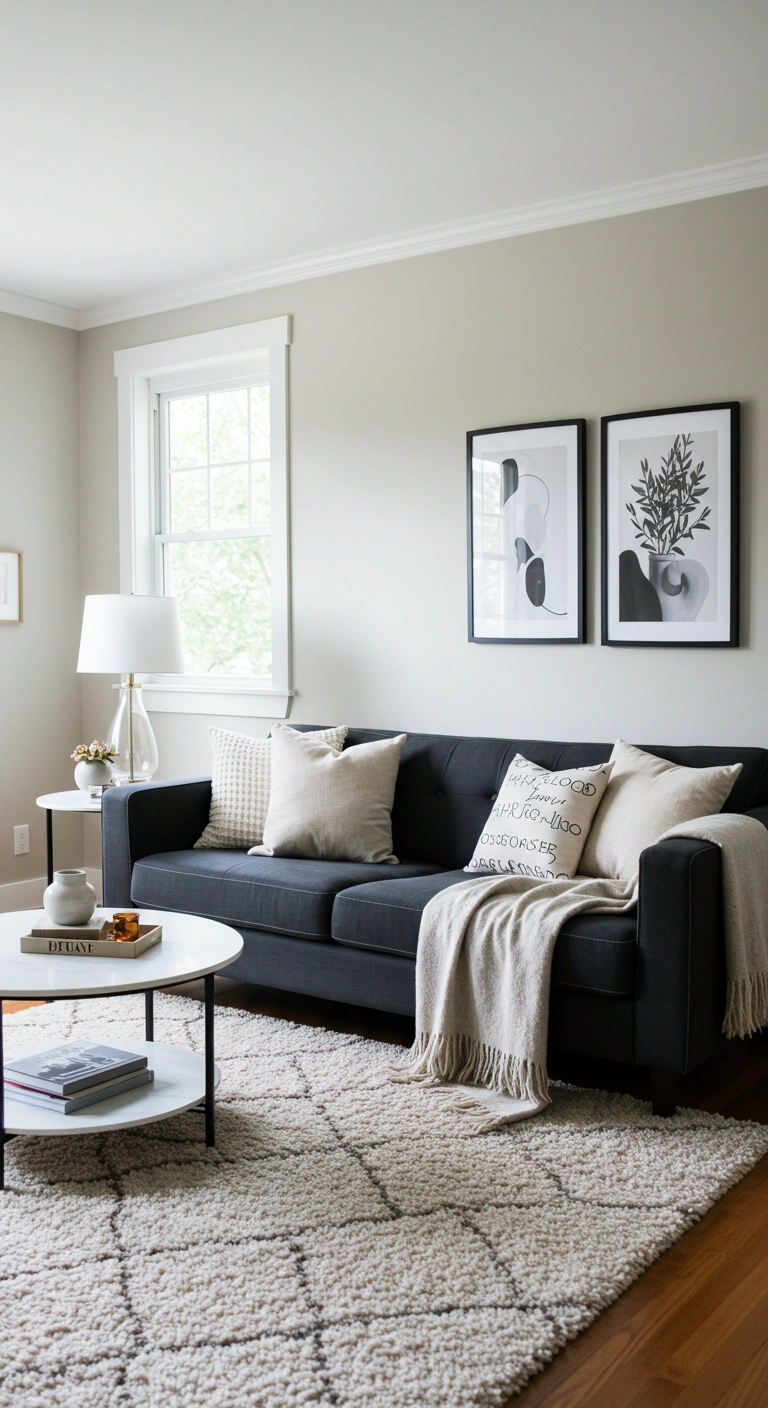 Warm Cozy Living Room Dark Couch Decor
