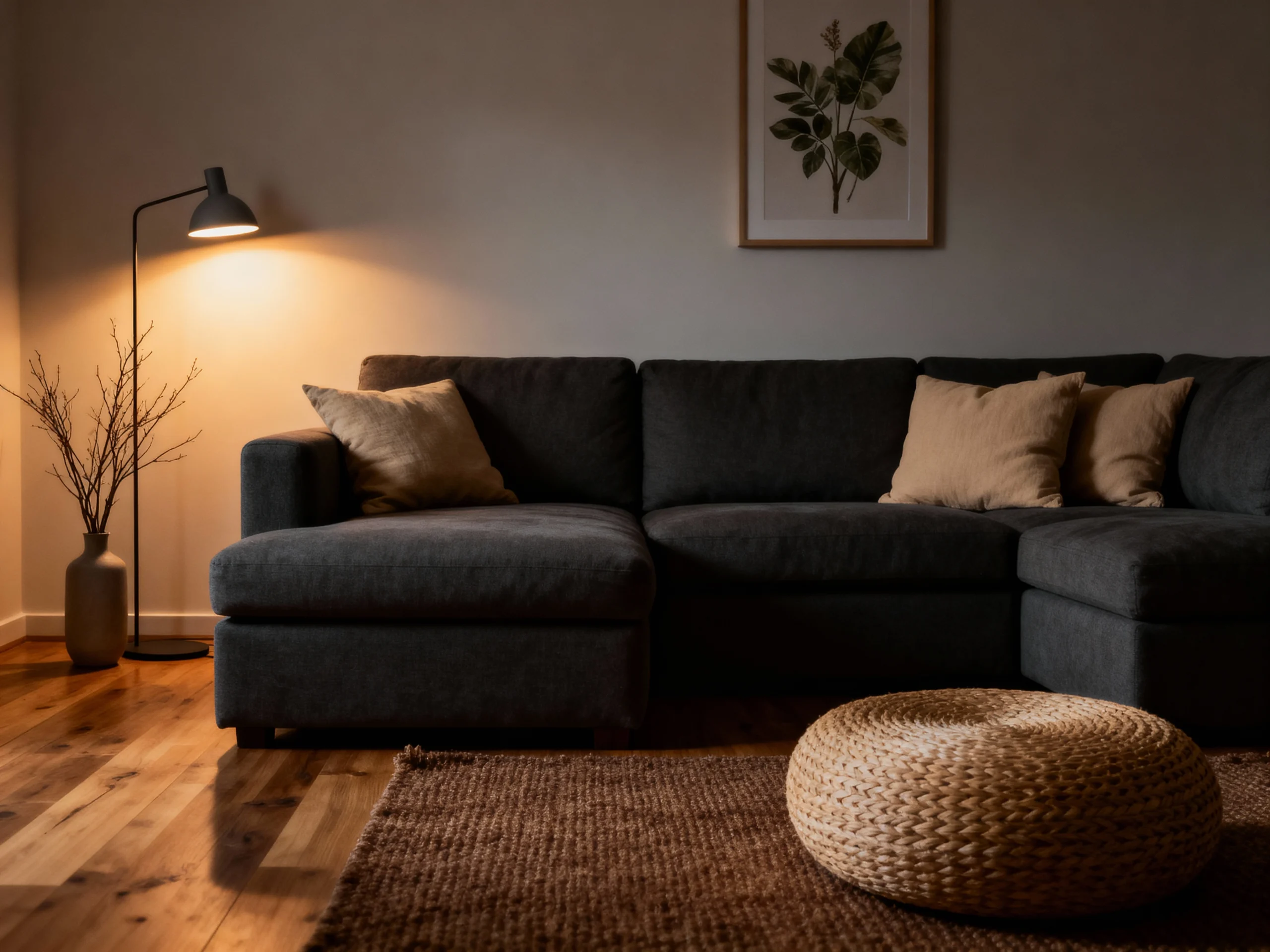 Warm Cozy Living Room Dark Couch Decor
