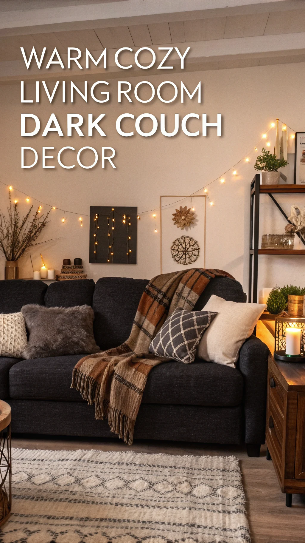 Warm Cozy Living Room Dark Couch Decor