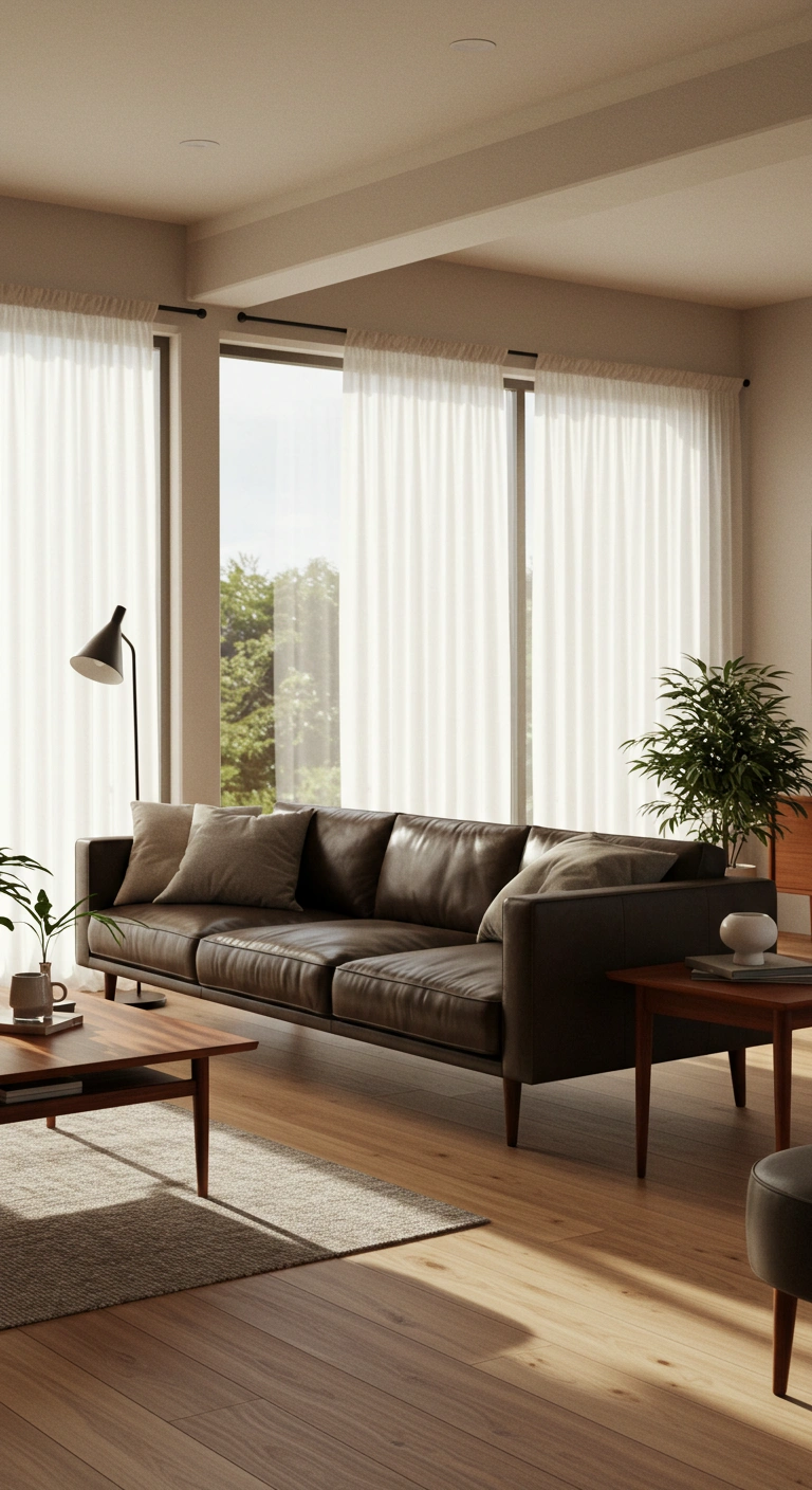Cozy Living Rooms Mid Century Minimalist Vibes & Dark Couch Ideas