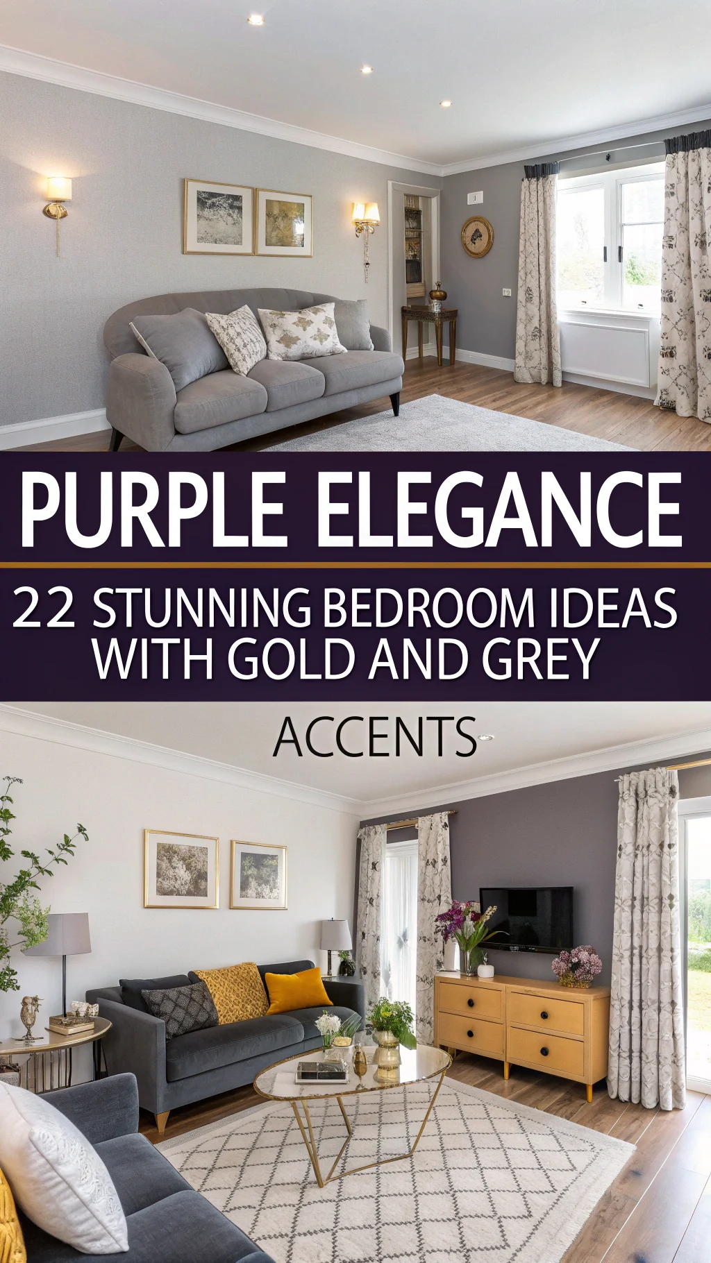 Purple Elegance: 22 Stunning Bedroom Ideas With Gold And Grey Accents