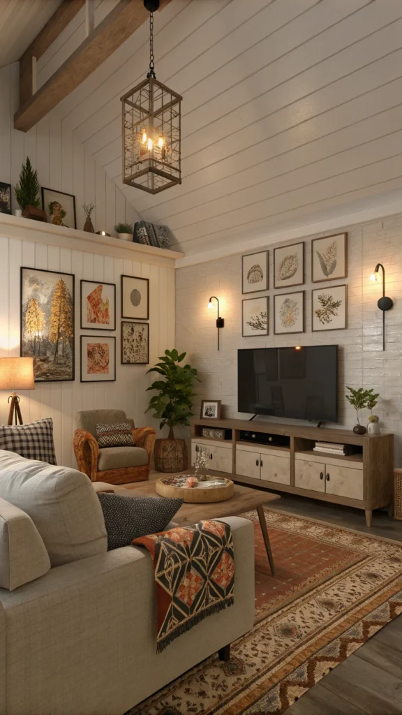 Cozy living room with personalized art and decor accents