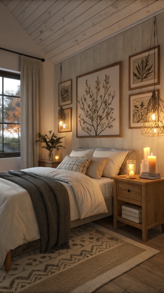 A cozy bedroom with aromatic candles