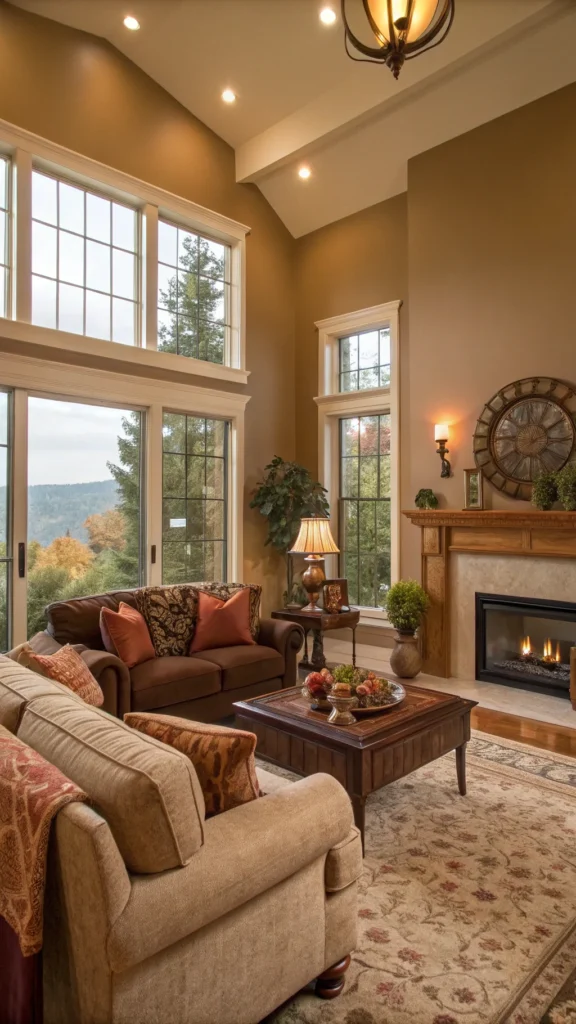 Cozy living room with warm color palette and inviting decor.