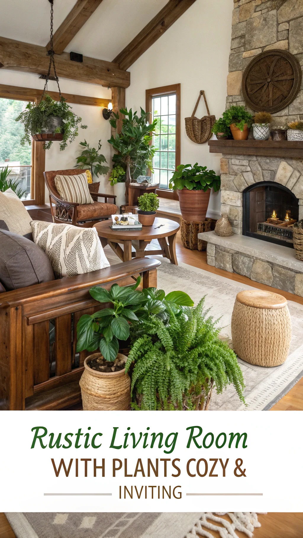 Rustic Living Room With Plants: Boho Dark Wood Floor Inspiration